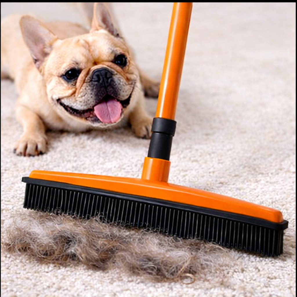 Pet Hair Remover Rubber Broom with Carpet Rake
