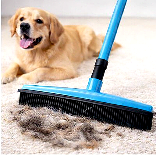 Pet Hair Remover Rubber Broom with Carpet Rake